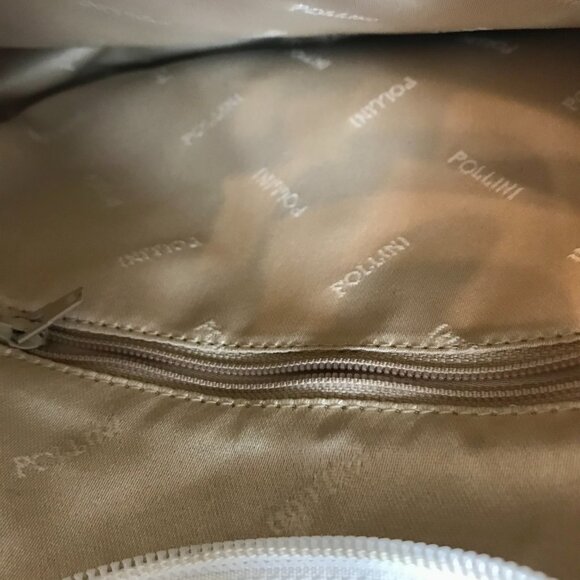 Pollini Leather Handbag Purse Made in Italy Cream with Black Handle Zipper - Picture 8 of 9